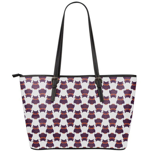 Halloween Owl Pattern Print Leather Tote Bag
