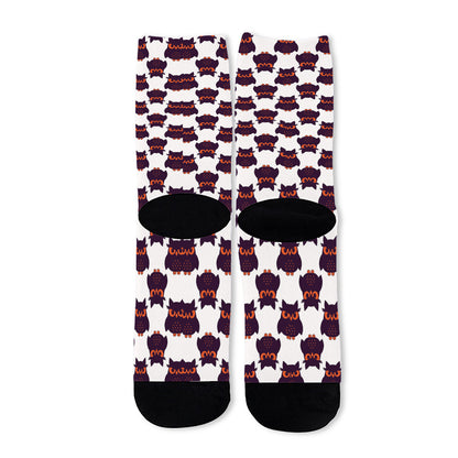 Halloween Owl Pattern Print Long Socks