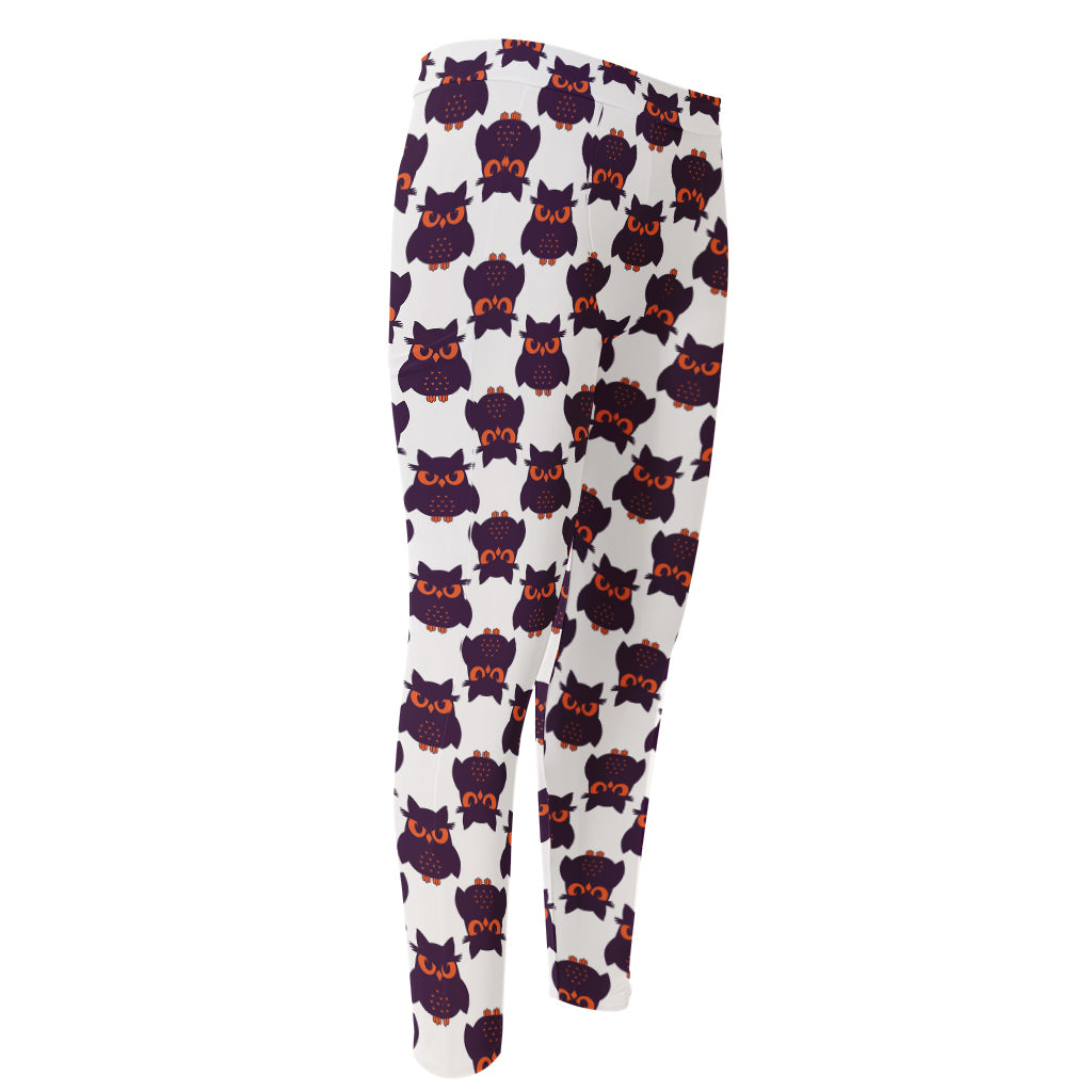 Halloween Owl Pattern Print Men's Compression Pants