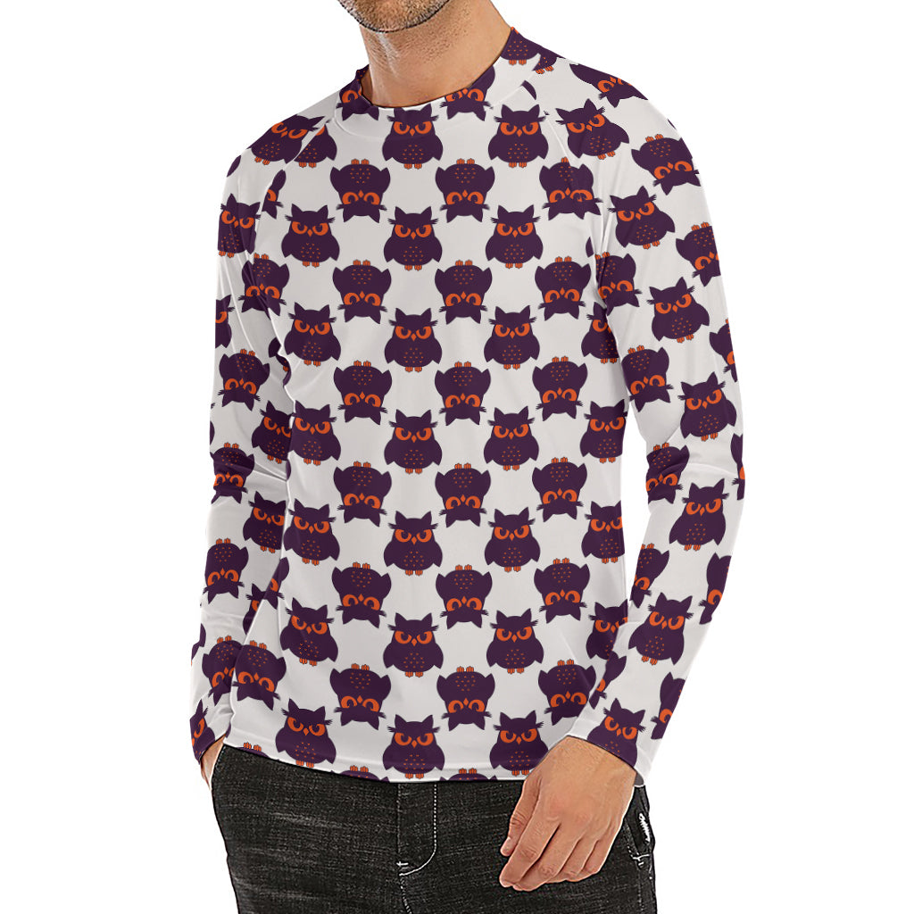 Halloween Owl Pattern Print Men's Long Sleeve Rash Guard