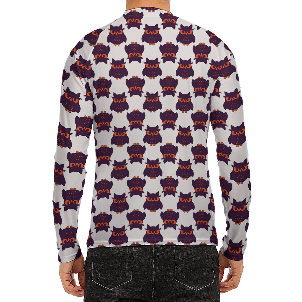 Halloween Owl Pattern Print Men's Long Sleeve Rash Guard