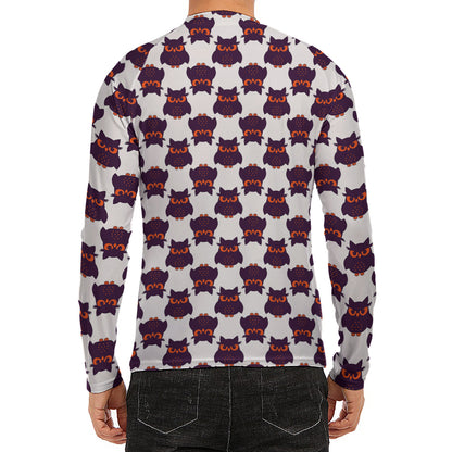 Halloween Owl Pattern Print Men's Long Sleeve Rash Guard