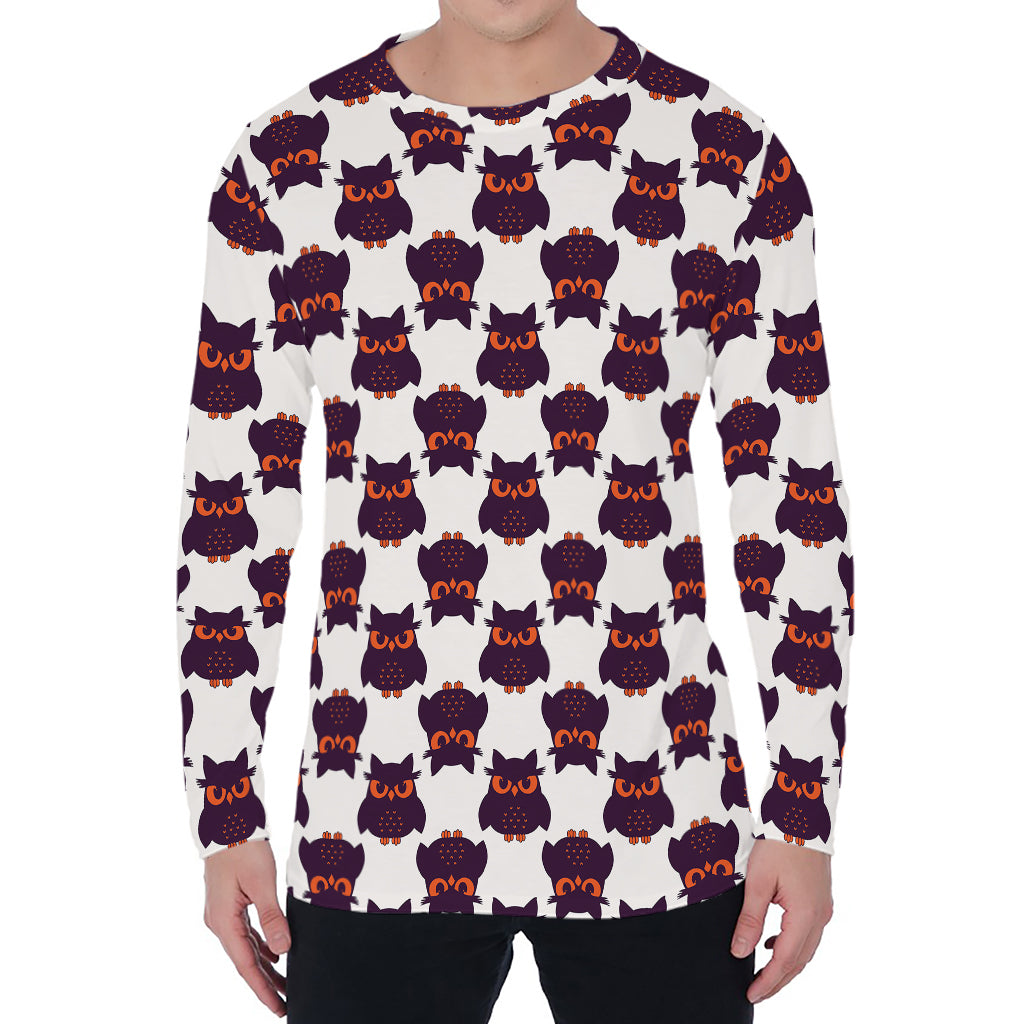 Halloween Owl Pattern Print Men's Long Sleeve T-Shirt