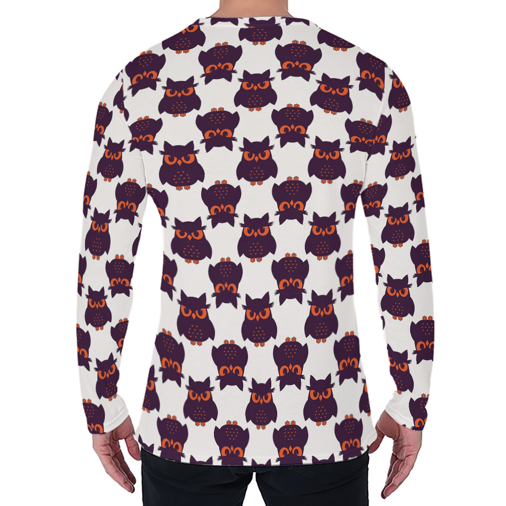 Halloween Owl Pattern Print Men's Long Sleeve T-Shirt