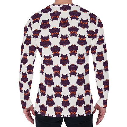 Halloween Owl Pattern Print Men's Long Sleeve T-Shirt