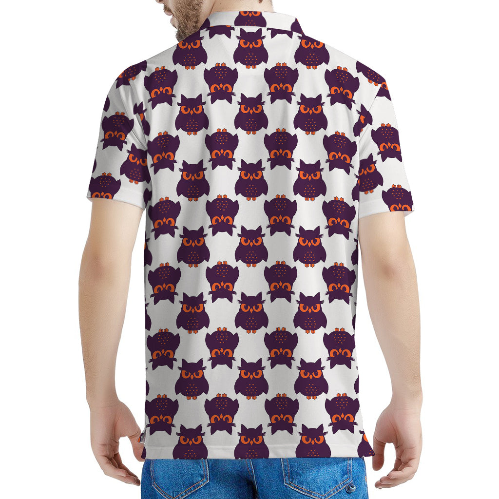 Halloween Owl Pattern Print Men's Polo Shirt