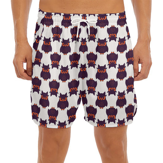 Halloween Owl Pattern Print Men's Split Running Shorts