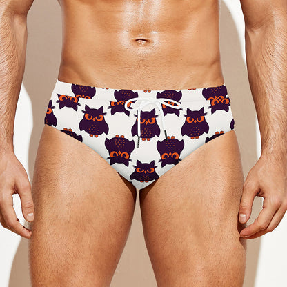 Halloween Owl Pattern Print Men's Swim Briefs