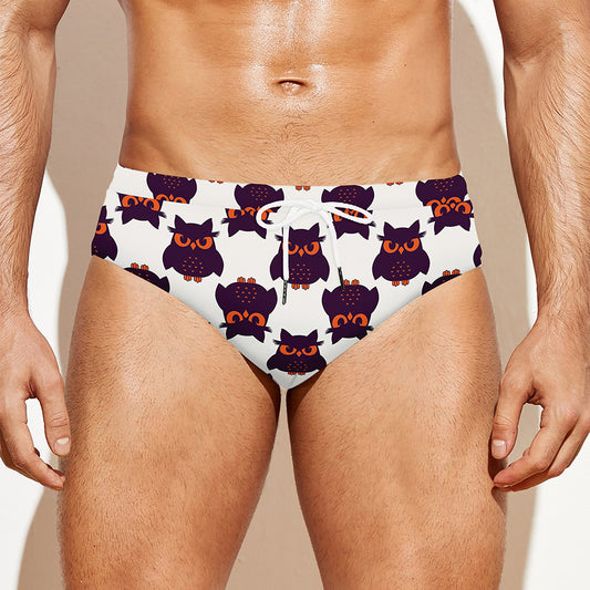 Halloween Owl Pattern Print Men's Swim Briefs
