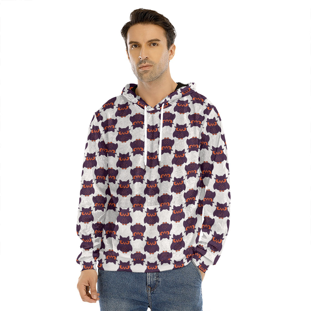 Halloween Owl Pattern Print Men's Velvet Pullover Hoodie