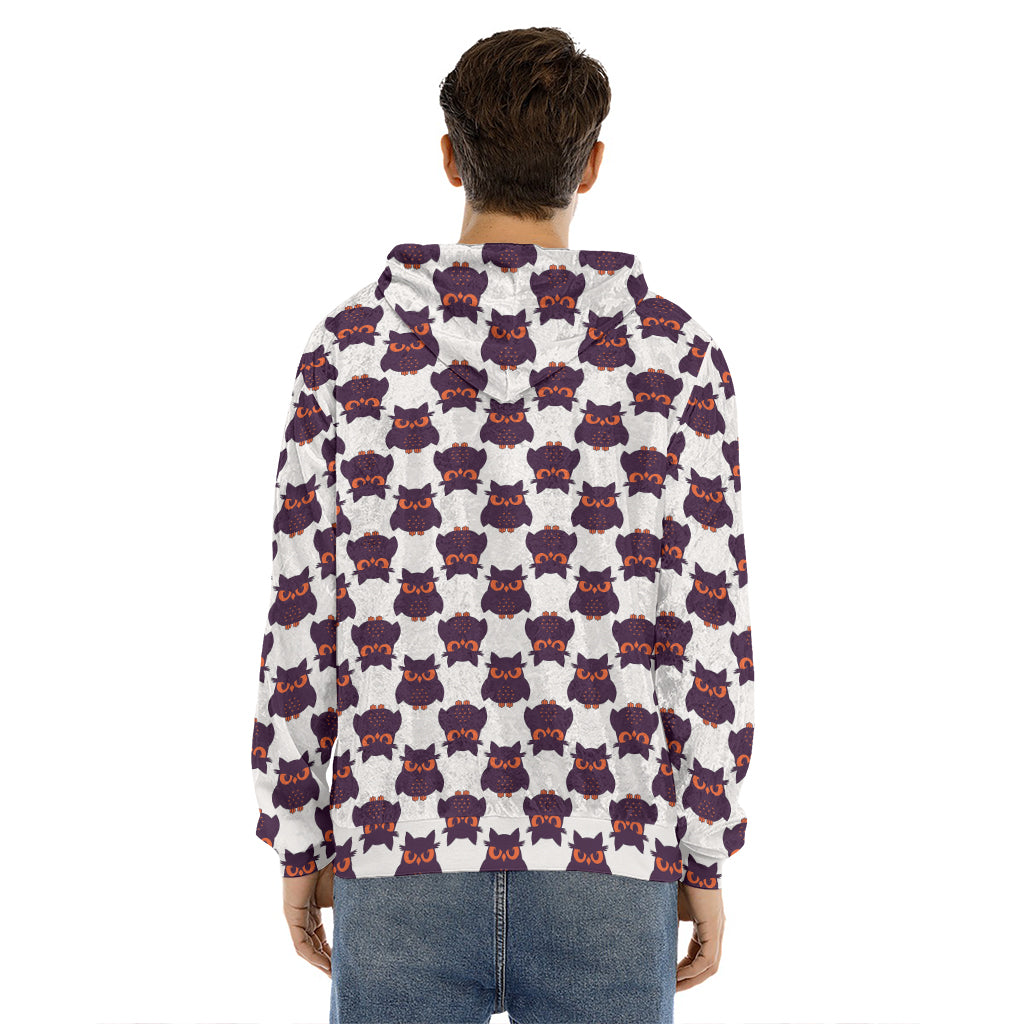 Halloween Owl Pattern Print Men's Velvet Pullover Hoodie