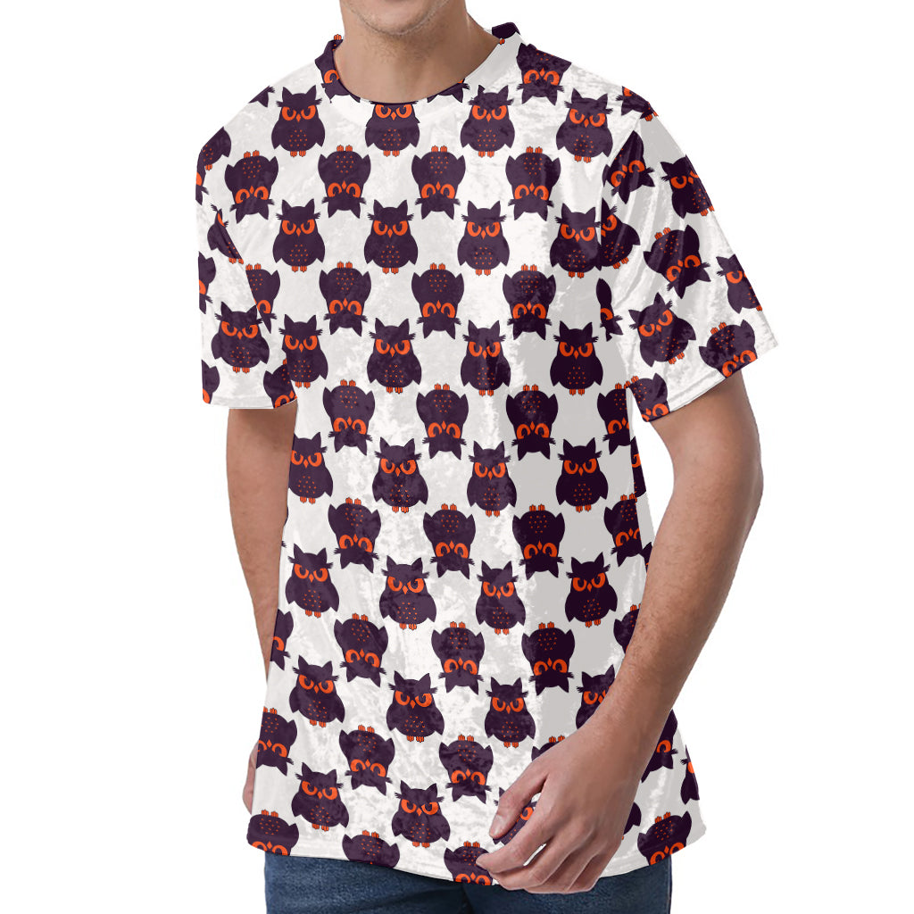 Halloween Owl Pattern Print Men's Velvet T-Shirt