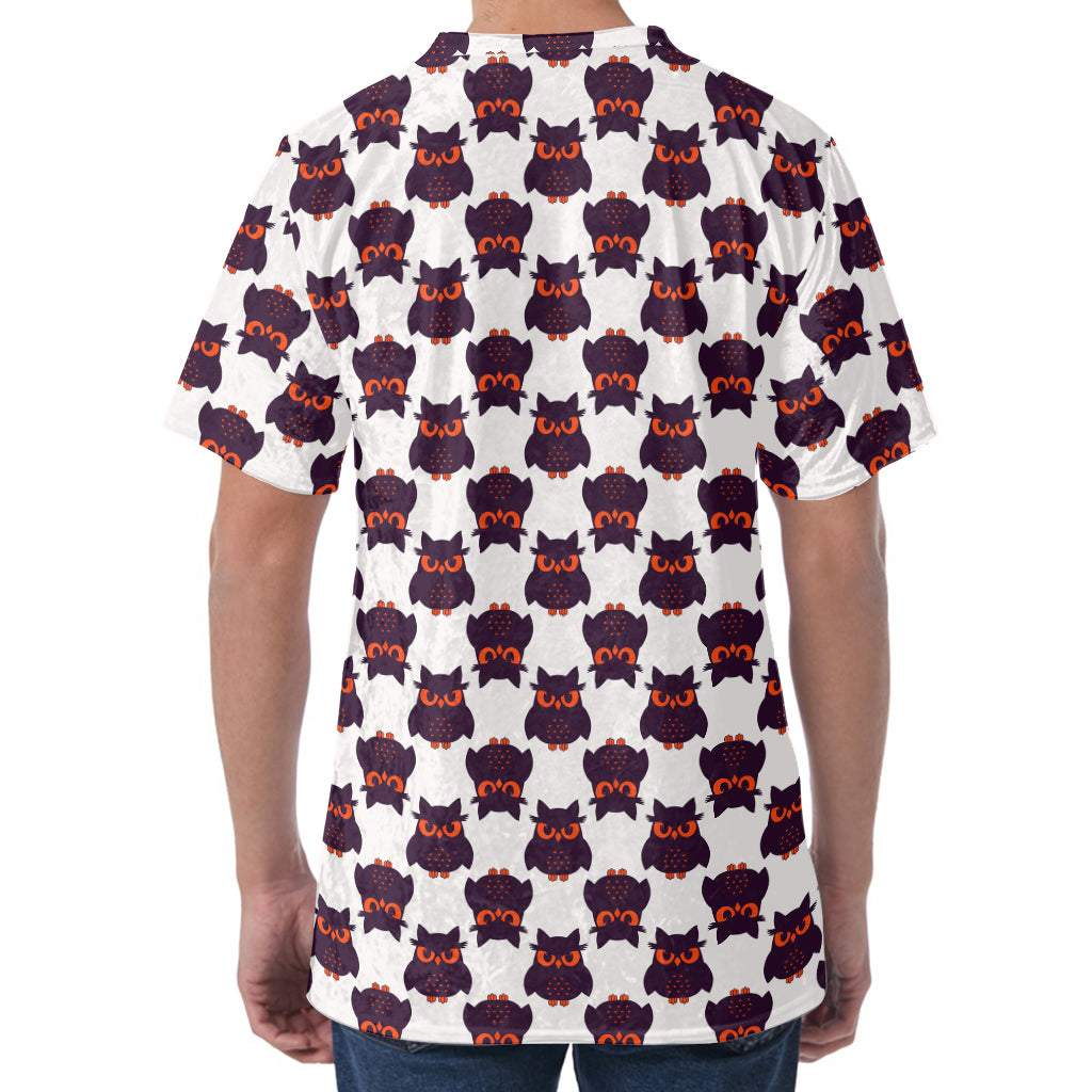 Halloween Owl Pattern Print Men's Velvet T-Shirt