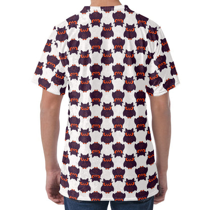 Halloween Owl Pattern Print Men's Velvet T-Shirt