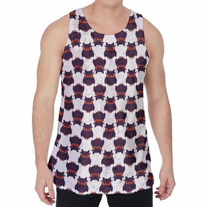 Halloween Owl Pattern Print Men's Velvet Tank Top