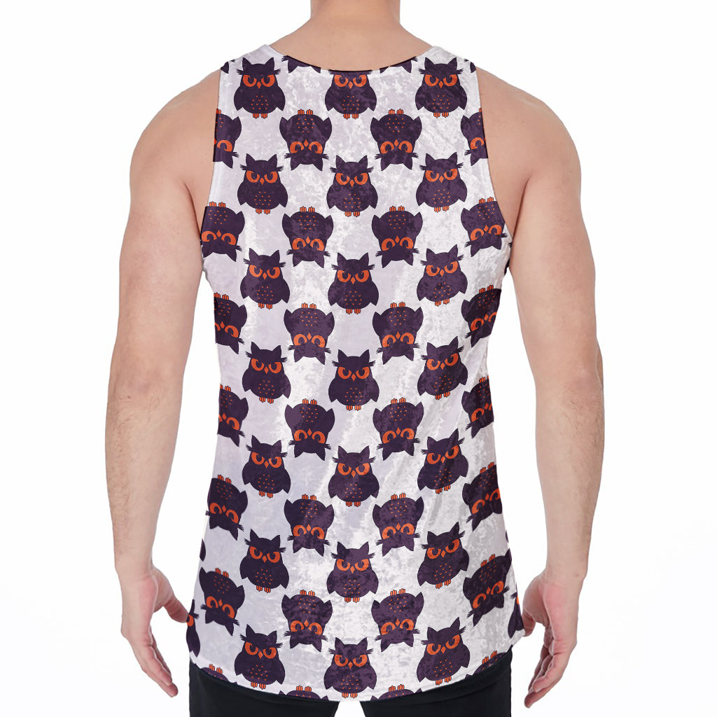 Halloween Owl Pattern Print Men's Velvet Tank Top