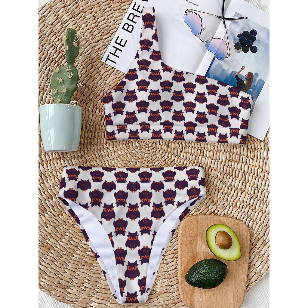 Halloween Owl Pattern Print One Shoulder Bikini Top
