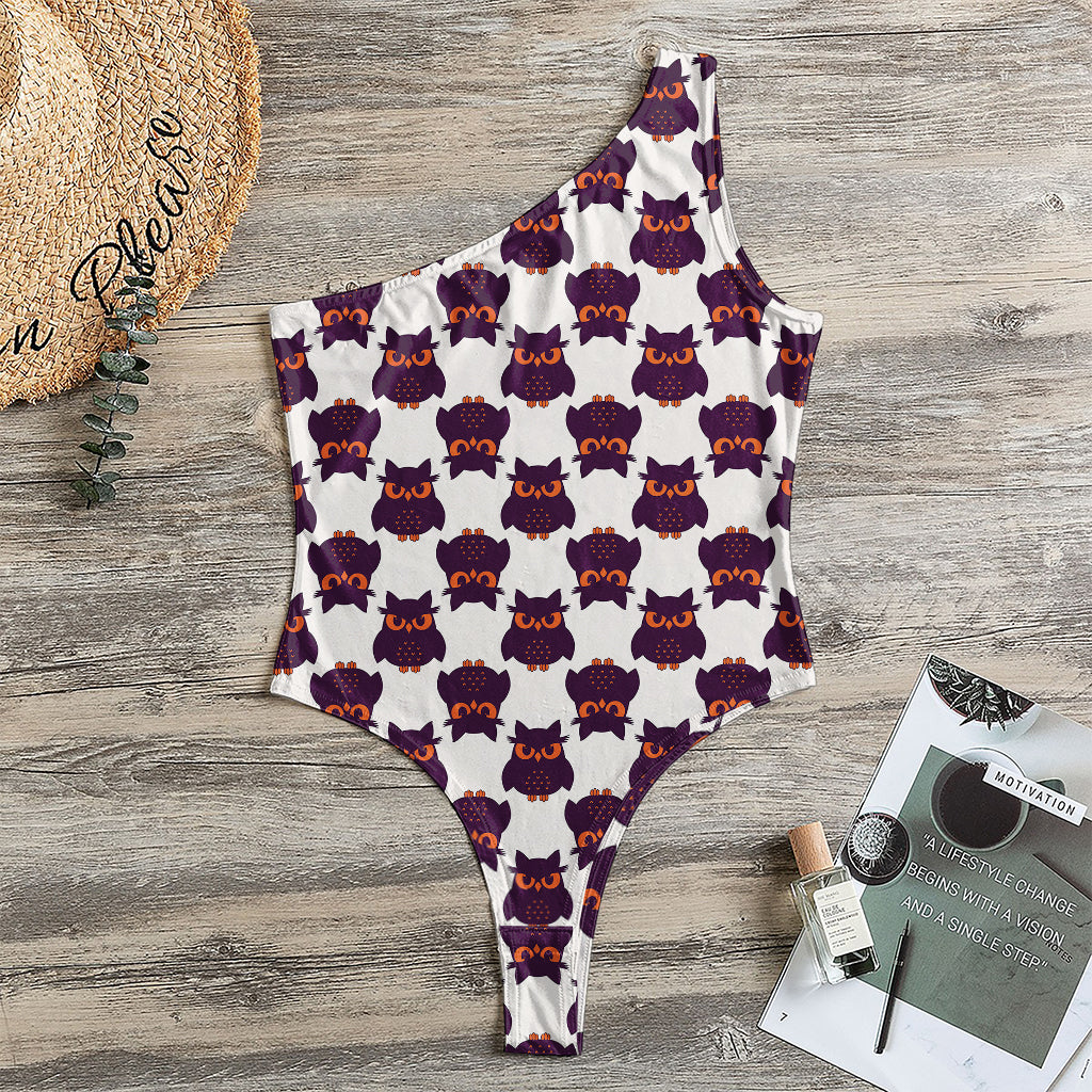 Halloween Owl Pattern Print One Shoulder Bodysuit