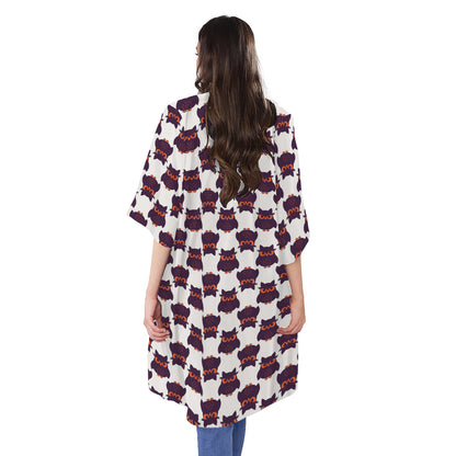 Halloween Owl Pattern Print Open Front Beach Cover Up