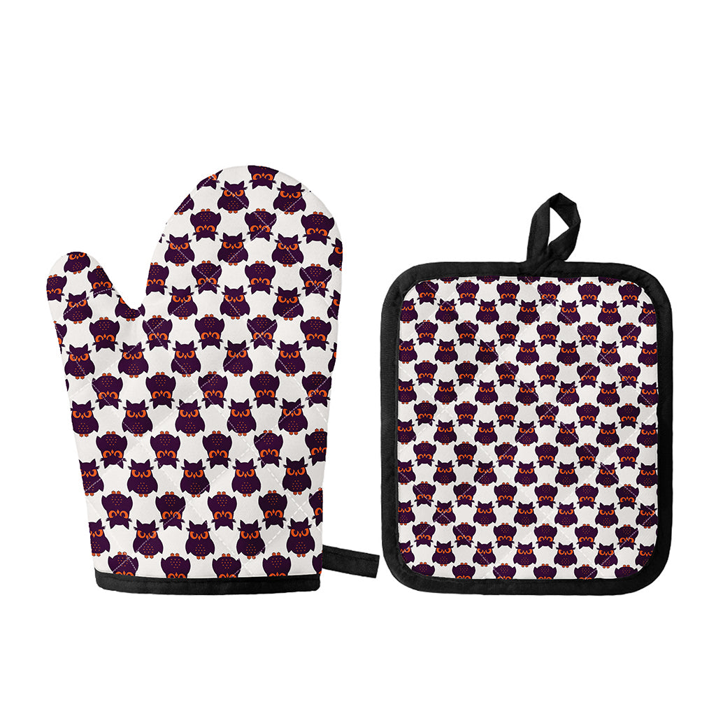 Halloween Owl Pattern Print Oven Mitt And Pot Holder Set