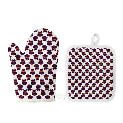 Halloween Owl Pattern Print Oven Mitt And Pot Holder Set