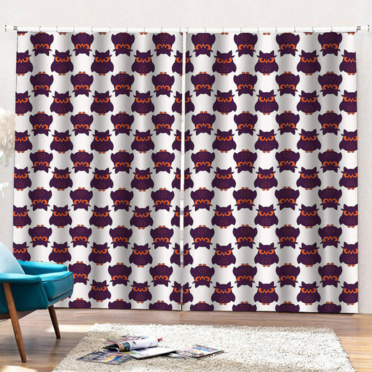 Halloween Owl Pattern Print Pencil Pleat Curtains