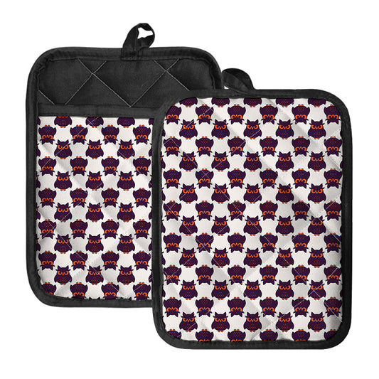 Halloween Owl Pattern Print Pot Holders With Pocket