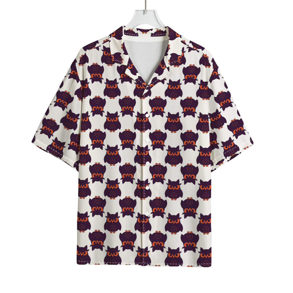 Halloween Owl Pattern Print Rayon Hawaiian Shirt