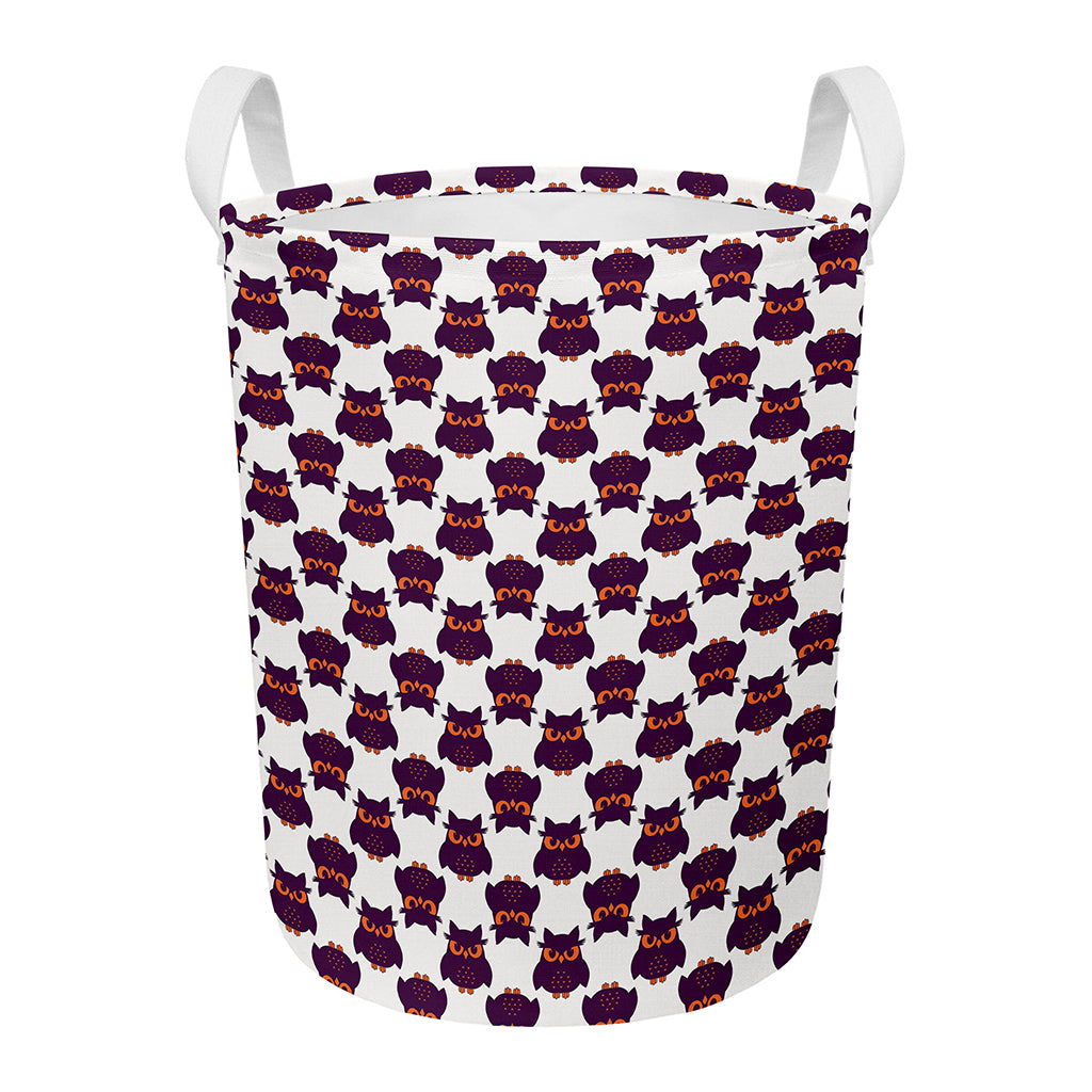 Halloween Owl Pattern Print Round Laundry Basket