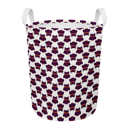 Halloween Owl Pattern Print Round Laundry Basket