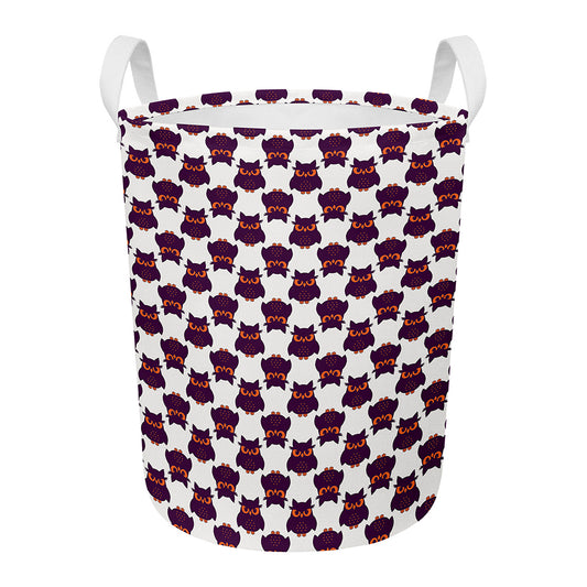 Halloween Owl Pattern Print Round Laundry Basket