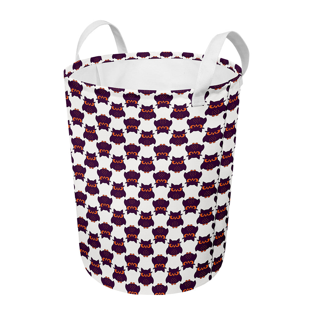 Halloween Owl Pattern Print Round Laundry Basket