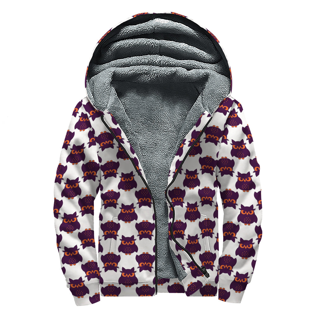 Halloween Owl Pattern Print Sherpa Lined Zip Up Hoodie