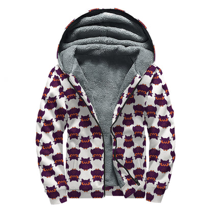 Halloween Owl Pattern Print Sherpa Lined Zip Up Hoodie