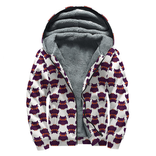 Halloween Owl Pattern Print Sherpa Lined Zip Up Hoodie