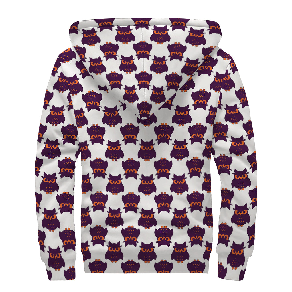 Halloween Owl Pattern Print Sherpa Lined Zip Up Hoodie