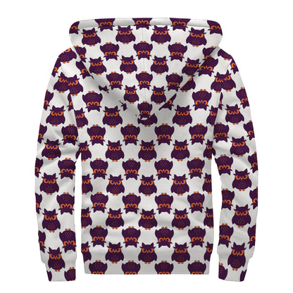 Halloween Owl Pattern Print Sherpa Lined Zip Up Hoodie