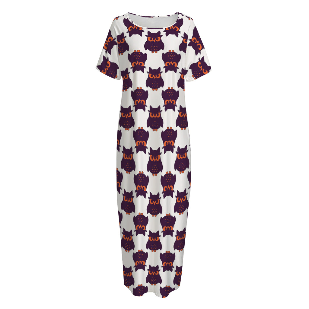 Halloween Owl Pattern Print Short Sleeve Long Nightdress