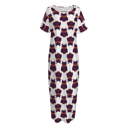 Halloween Owl Pattern Print Short Sleeve Long Nightdress
