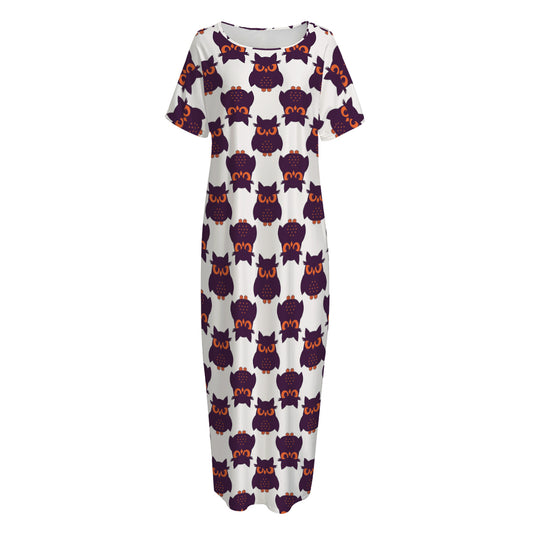 Halloween Owl Pattern Print Short Sleeve Long Nightdress
