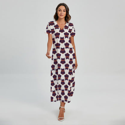 Halloween Owl Pattern Print Short Sleeve Maxi Dress