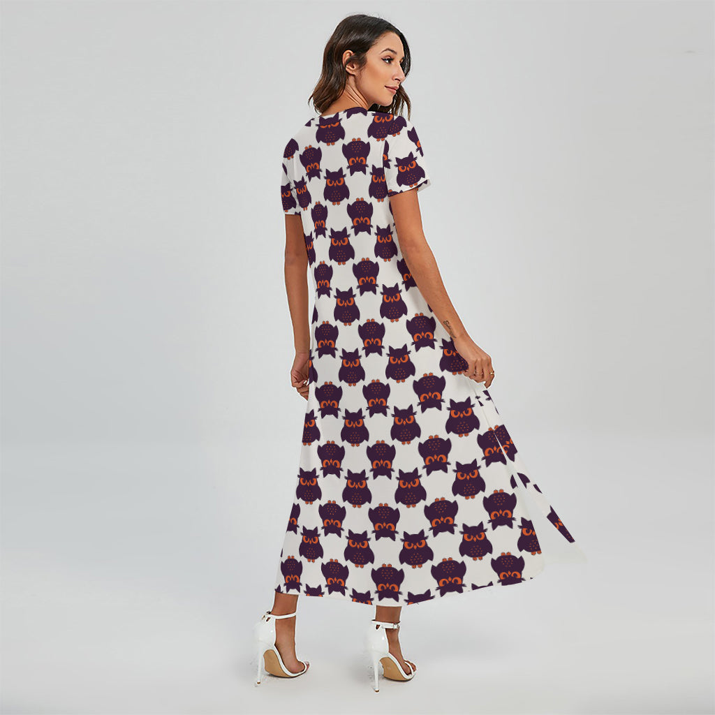Halloween Owl Pattern Print Short Sleeve Maxi Dress