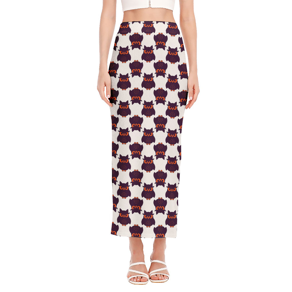 Halloween Owl Pattern Print Side Slit Maxi Skirt