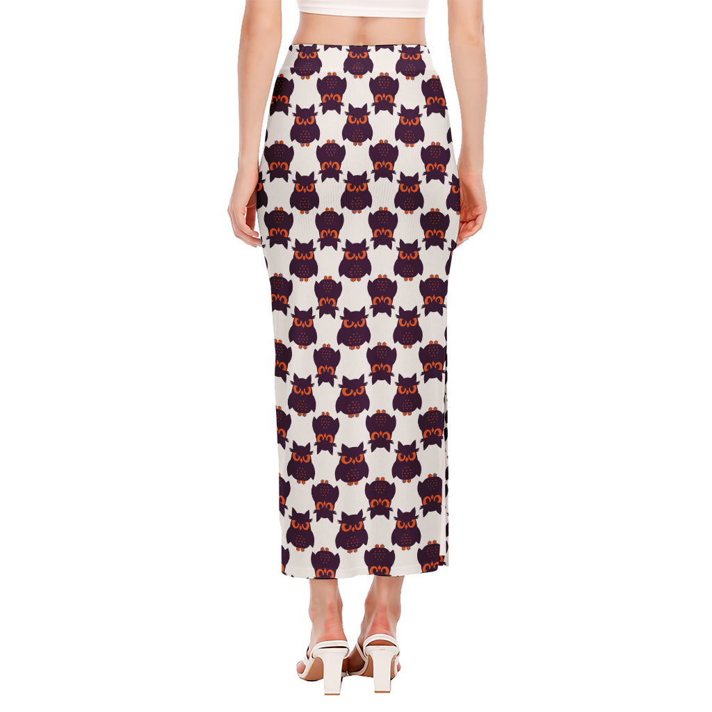 Halloween Owl Pattern Print Side Slit Maxi Skirt