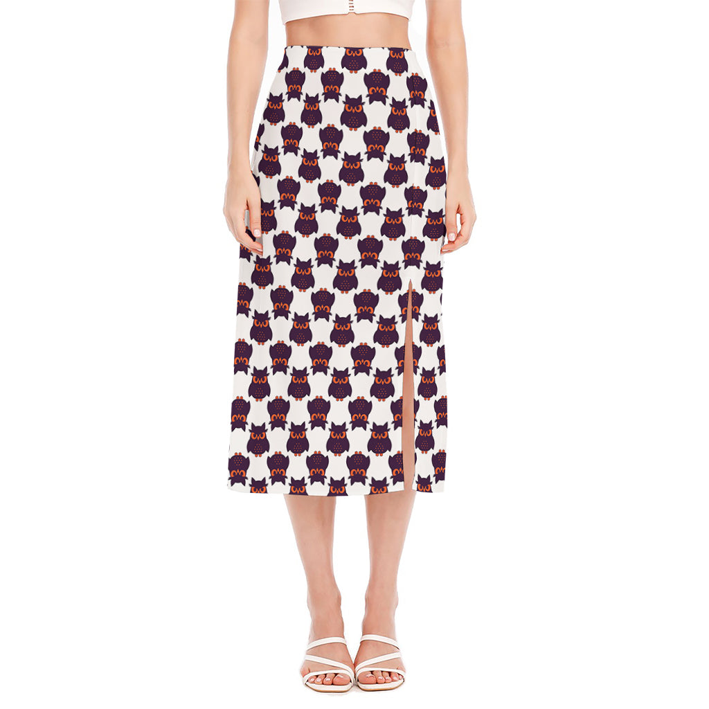 Halloween Owl Pattern Print Side Slit Midi Skirt