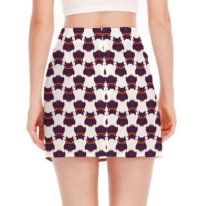 Halloween Owl Pattern Print Side Slit Mini Skirt