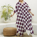 Halloween Owl Pattern Print Silk V-Neck Kaftan Dress