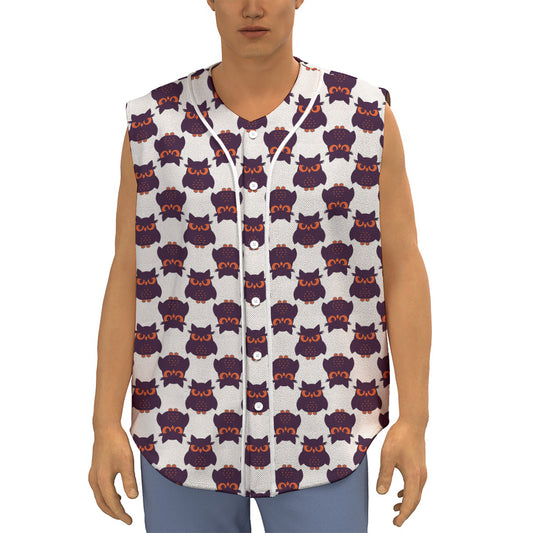 Halloween Owl Pattern Print Sleeveless Baseball Jersey