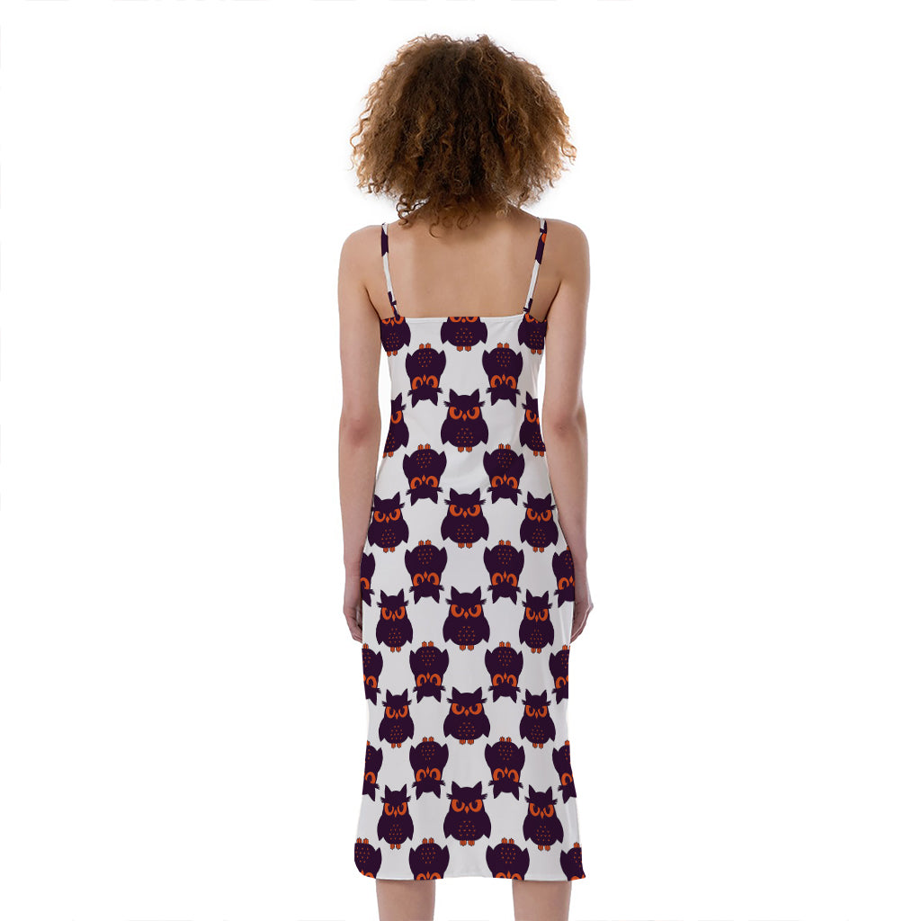 Halloween Owl Pattern Print Slim Fit Midi Cami Dress