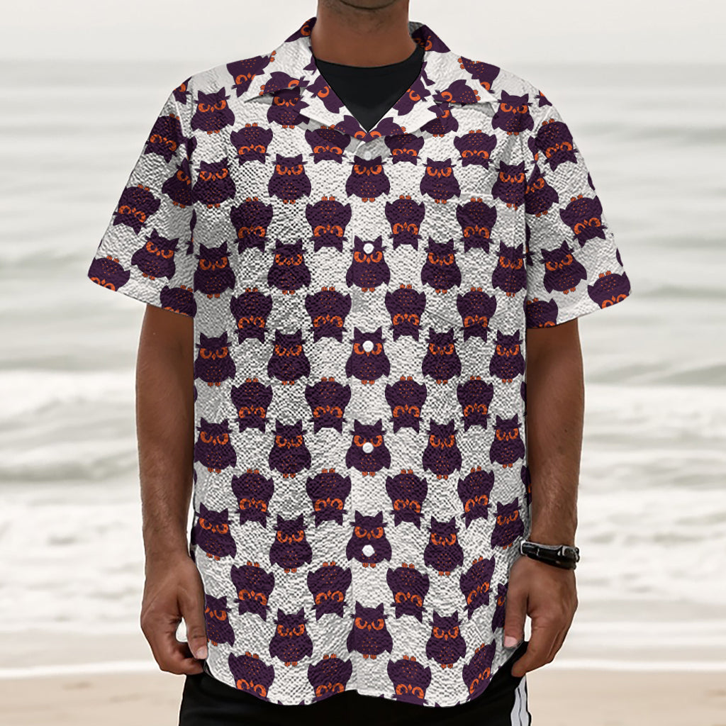 Halloween Owl Pattern Print Textured Short Sleeve Shirt